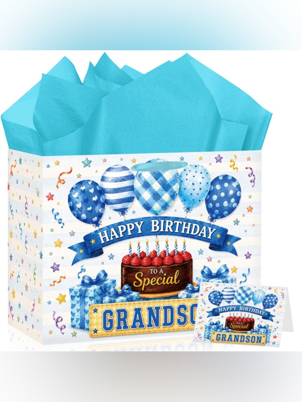 Happy Birthday Grandson Gift Bag with Blue Tissue Paper